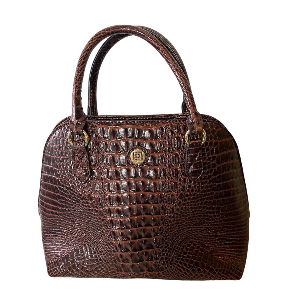 Liz Claiborne Croc Embossed Leather Dome Handbag Purse Brown